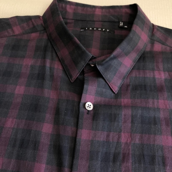 Theory Deep Red/Black Check Shirt XXL - Picture 2 of 10
